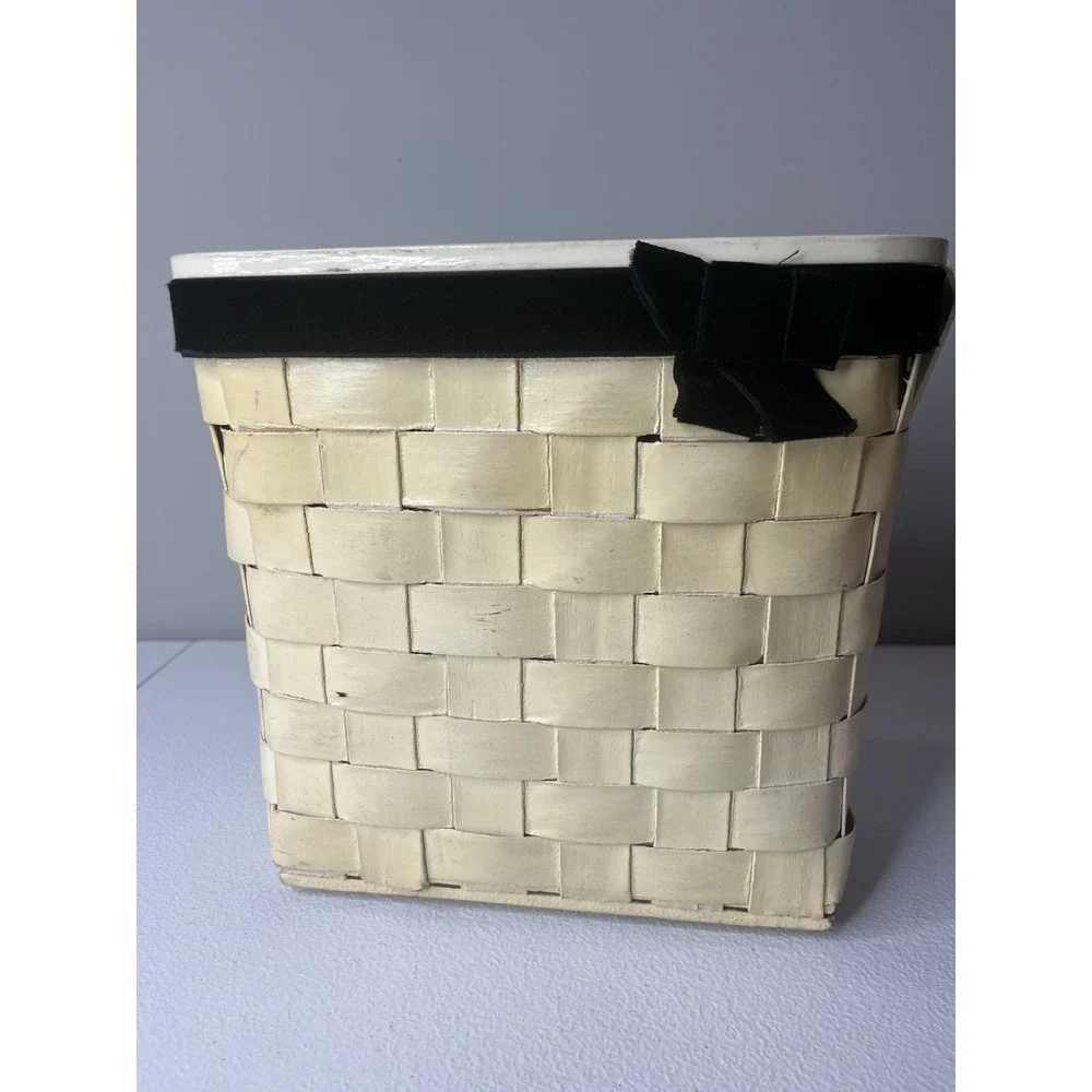 VTG Top Handle Wood‎ Basket Purse Floral Lid Woven Handbag Decoupage MCM
